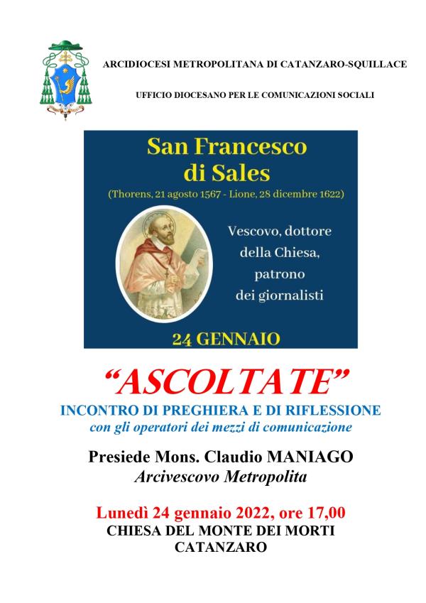 Catanzaro, incontro di preghiera dei giornalisti con il vescovo monsignor Maniago per celebrare San Francesco di Sales images Catanzaro, incontro di preghiera dei giornalisti con il vescovo monsignor Maniago per celebrare San Francesco di Sales