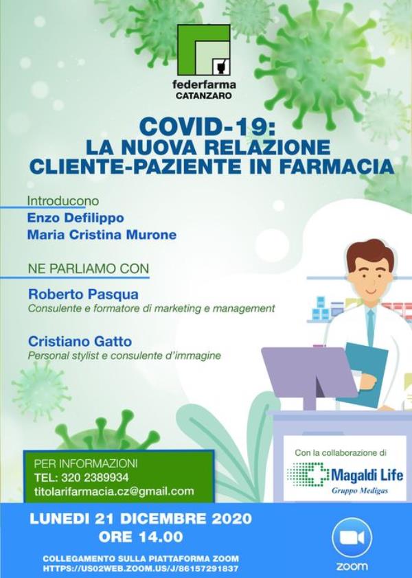 images “Covid 19: la nuova relazione cliente-paziente in farmacia”, lunedì il webinar organizzato da Federfarma Catanzaro