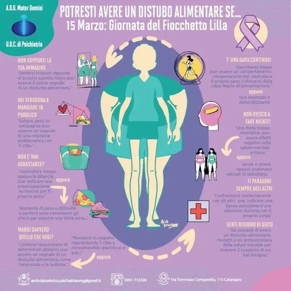 Disturbi della nutrizione e dell'alimentazione, domani la "Giornata nazionale del Fiocchetto Lilla" al Policlinico di Catanzaro images Disturbi della nutrizione e dell'alimentazione, domani la "Giornata nazionale del Fiocchetto Lilla" al Policlinico di Catanzaro