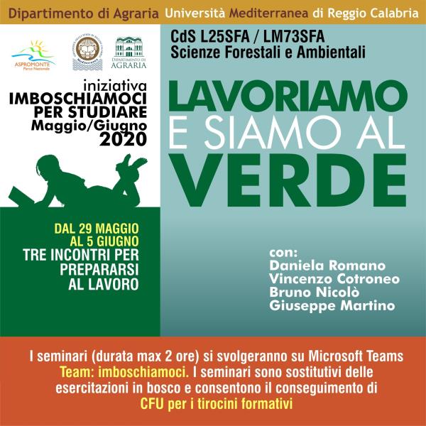 images “Imboschiamoci per studiare”, il Dipartimento di Agraria dell’Università Mediterranea di Reggio Calabria ripropone, online, il tradizionale appuntamento