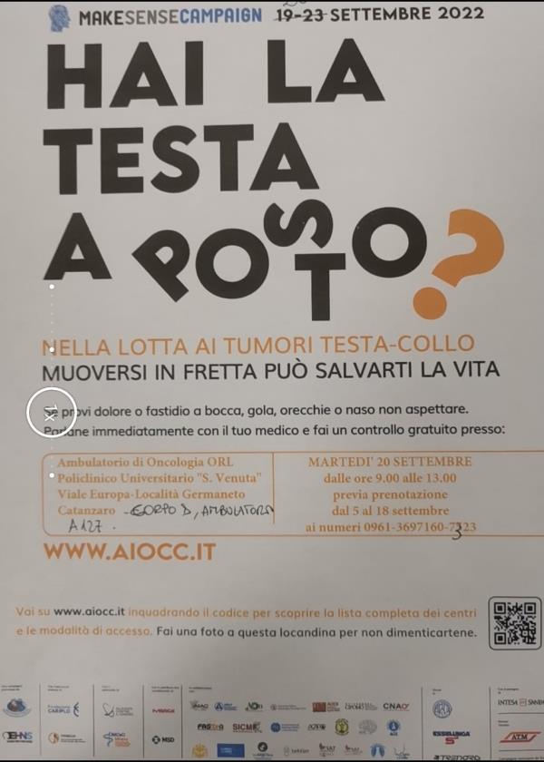 Policlinico di Catanzaro, possibile prenotare il controllo gratuito per prevenire i tumori testa-collo images Policlinico di Catanzaro, possibile prenotare il controllo gratuito per prevenire i tumori testa-collo