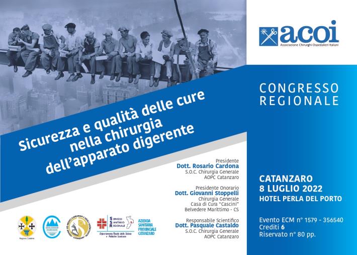 "Sicurezza e qualità delle cure nella chirurgia dell’apparato digerente": l'8 luglio il convegno Acoi a Catanzaro images "Sicurezza e qualità delle cure nella chirurgia dell’apparato digerente": l'8 luglio il convegno Acoi a Catanzaro