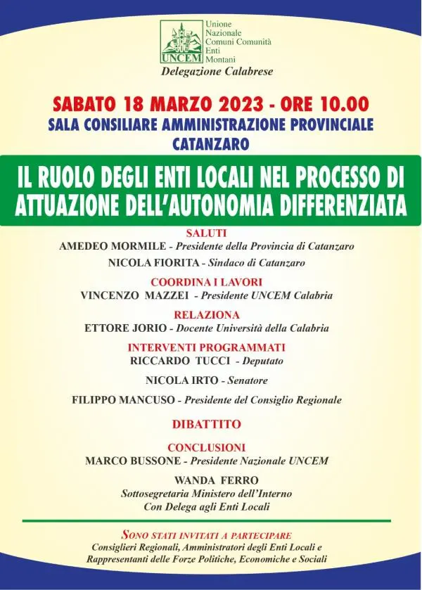 "Il ruolo degli enti locali nel processo di attuazione dell’autonomia differenziata”: sabato incontro dell'Uncem in Provincia images "Il ruolo degli enti locali nel processo di attuazione dell’autonomia differenziata”: sabato incontro dell'Uncem in Provincia
