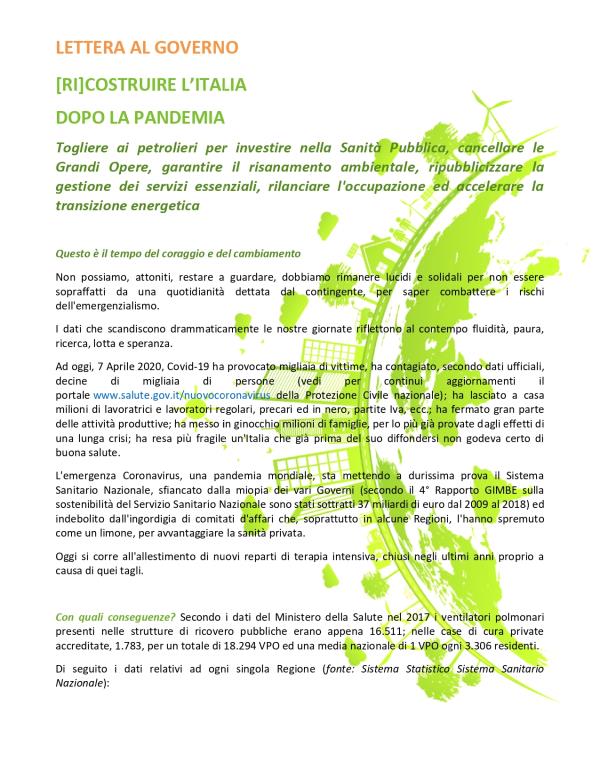 images Coronavirus. Associazioni e movimenti di tutta Italia si rivolgono al Governo per chiedere misure immediate e coraggiose