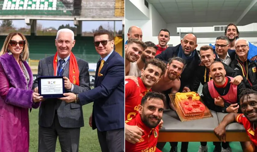 images Il fair play del Giugliano, ai giallorossi targa celebrativa e torta negli spogliatoi