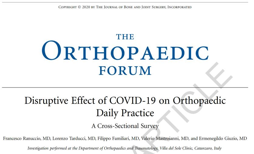 Gli effetti del CoVid-19 sui pazienti ortopedici: uno studio dell'èquipe di Villa del Sole sulla rivista internazionale “Journal of Bone & Joint Surgery ” images Gli effetti del CoVid-19 sui pazienti ortopedici: uno studio dell'èquipe di Villa del Sole sulla rivista internazionale “Journal of Bone & Joint Surgery ”