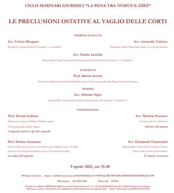 “Le preclusioni ostative al vaglio delle Corti”: venerdì incontro sul web organizzato da Umg e avvocati images “Le preclusioni ostative al vaglio delle Corti”: venerdì incontro sul web organizzato da Umg e avvocati