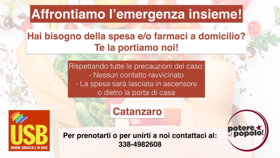 images Coronavirus. A Catanzaro l'USB e Potere al Popolo offrono un servizio di consegna a domicilio per medicinali e alimenti di prima necessità 