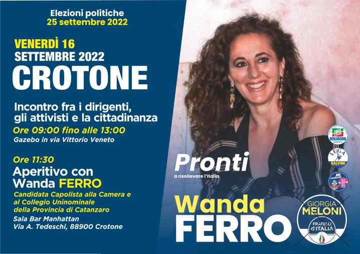 Politiche, domani Wanda Ferro (FdI) a Crotone images Politiche, domani Wanda Ferro (FdI) a Crotone