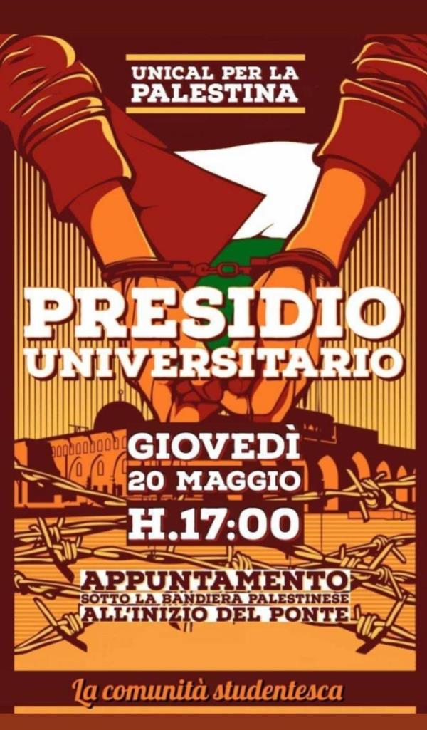 images Unical per la Palestina, il 20 maggio il presidio universitario della comunità studentesca